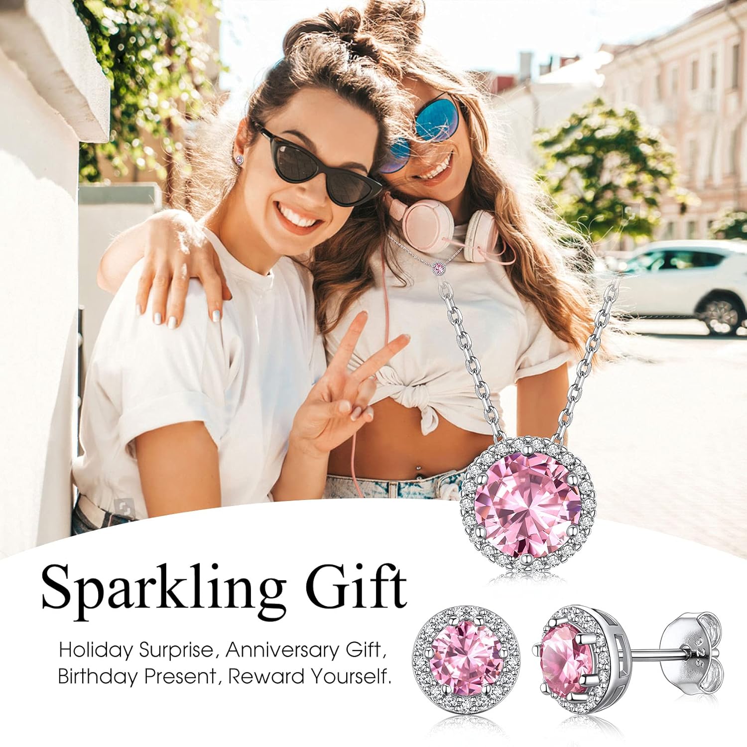 Pink Tourmaline October Round Birthstone Stud Earrings