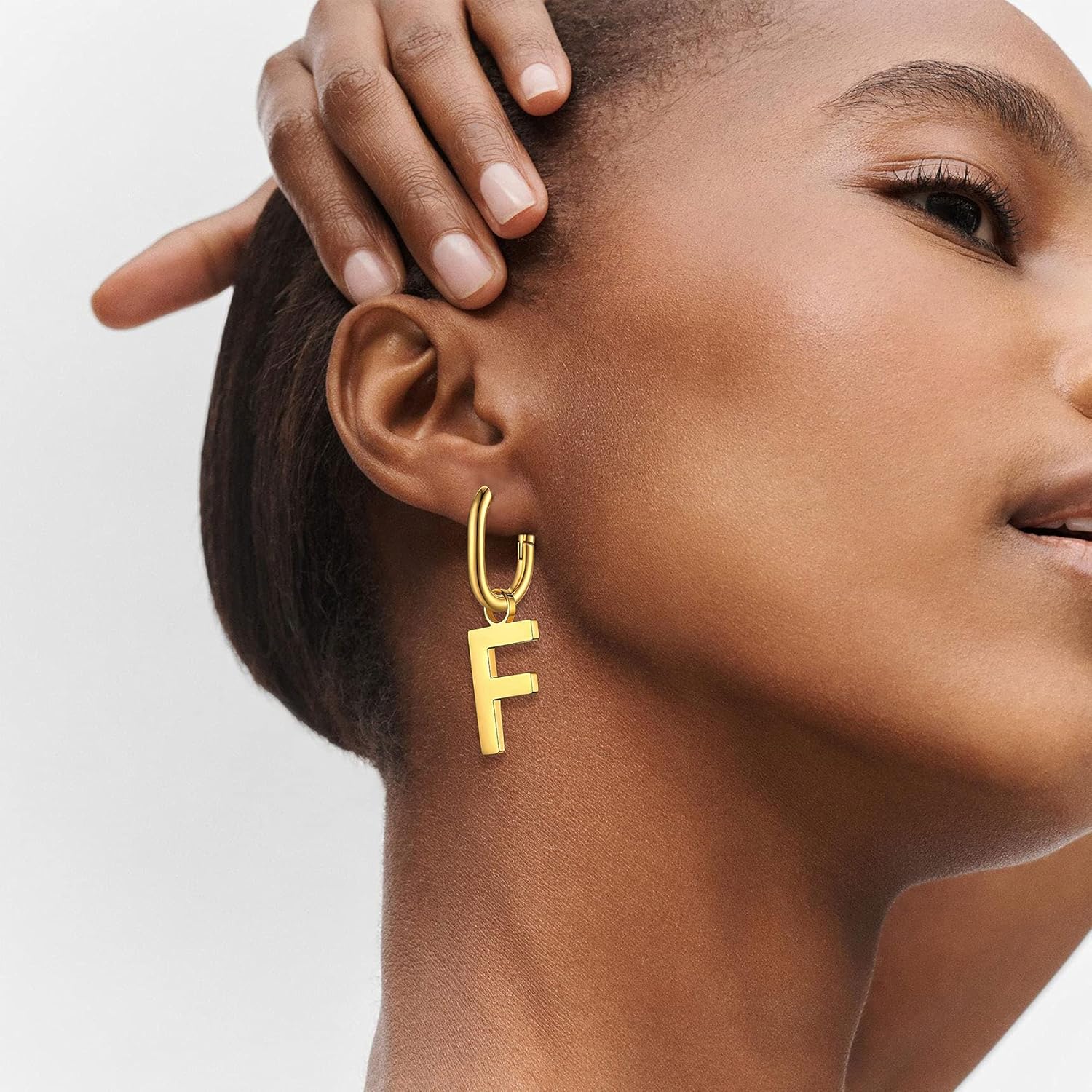Initial Letter H Chunky U-shape Huggie Hoops Earrings