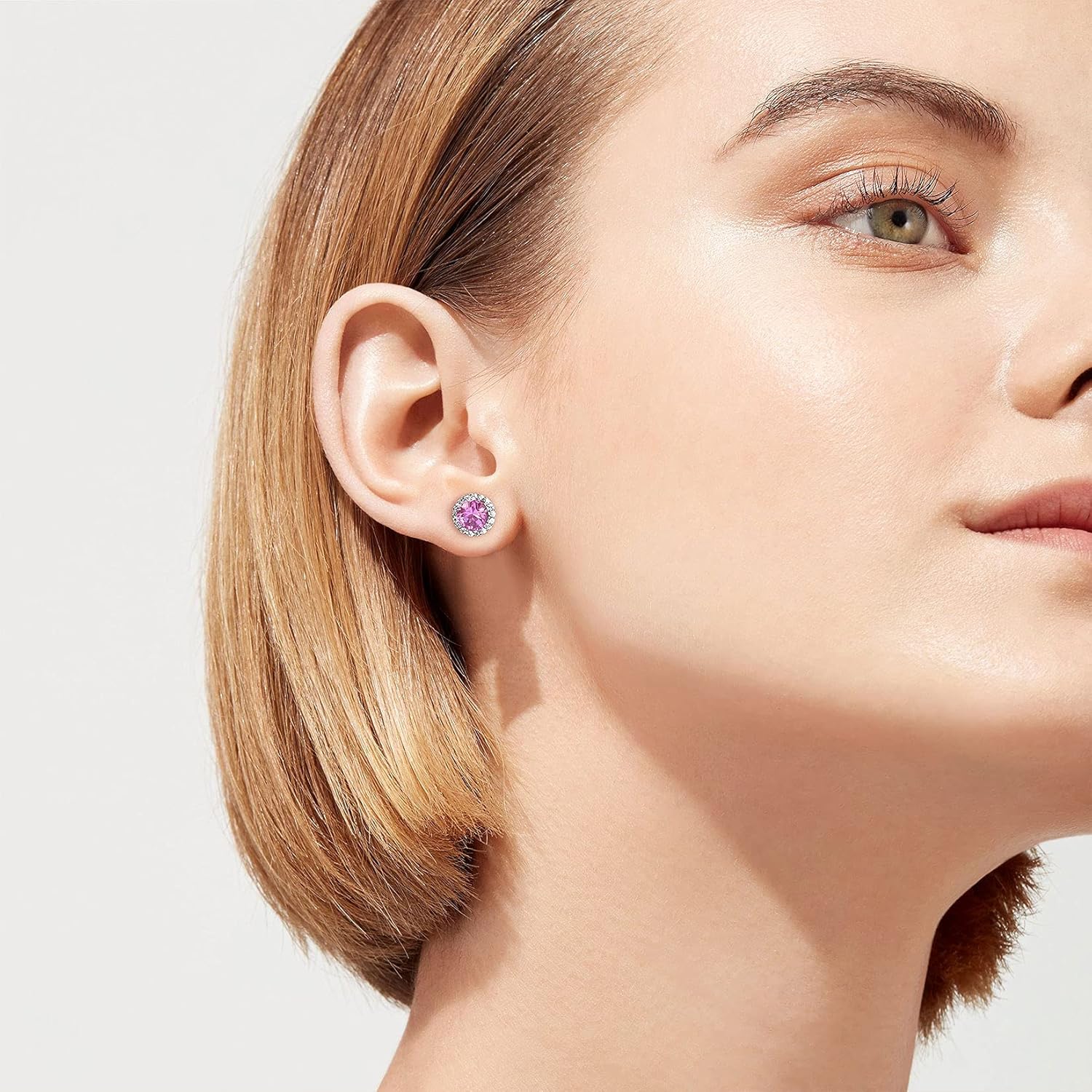 Pink Tourmaline October Round Birthstone Stud Earrings