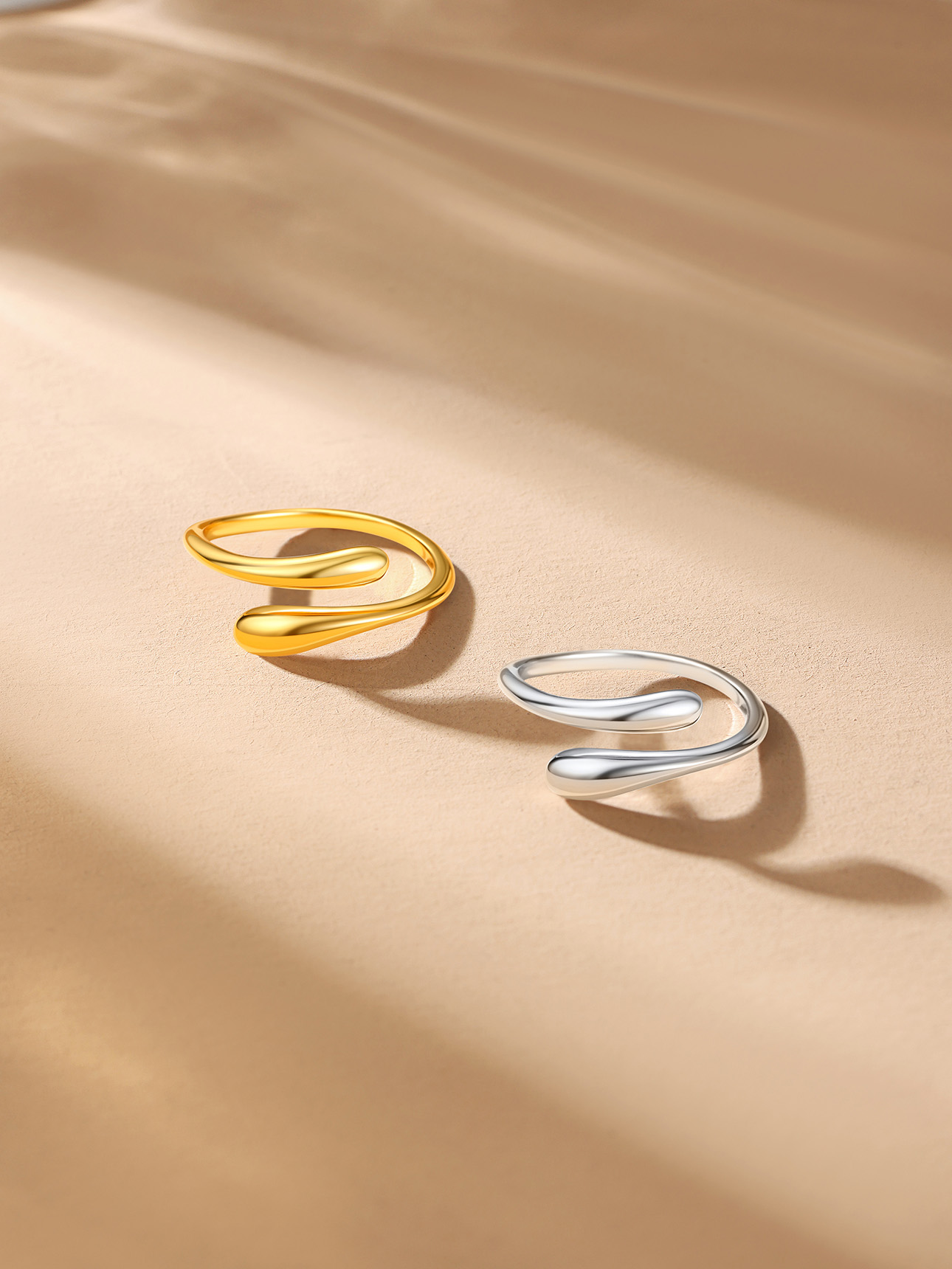 Silver Dainty Teardrop Ring Open Adjustable Band Ring