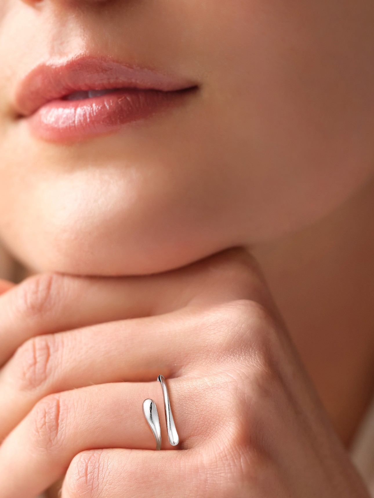 Silver Dainty Teardrop Ring Open Adjustable Band Ring