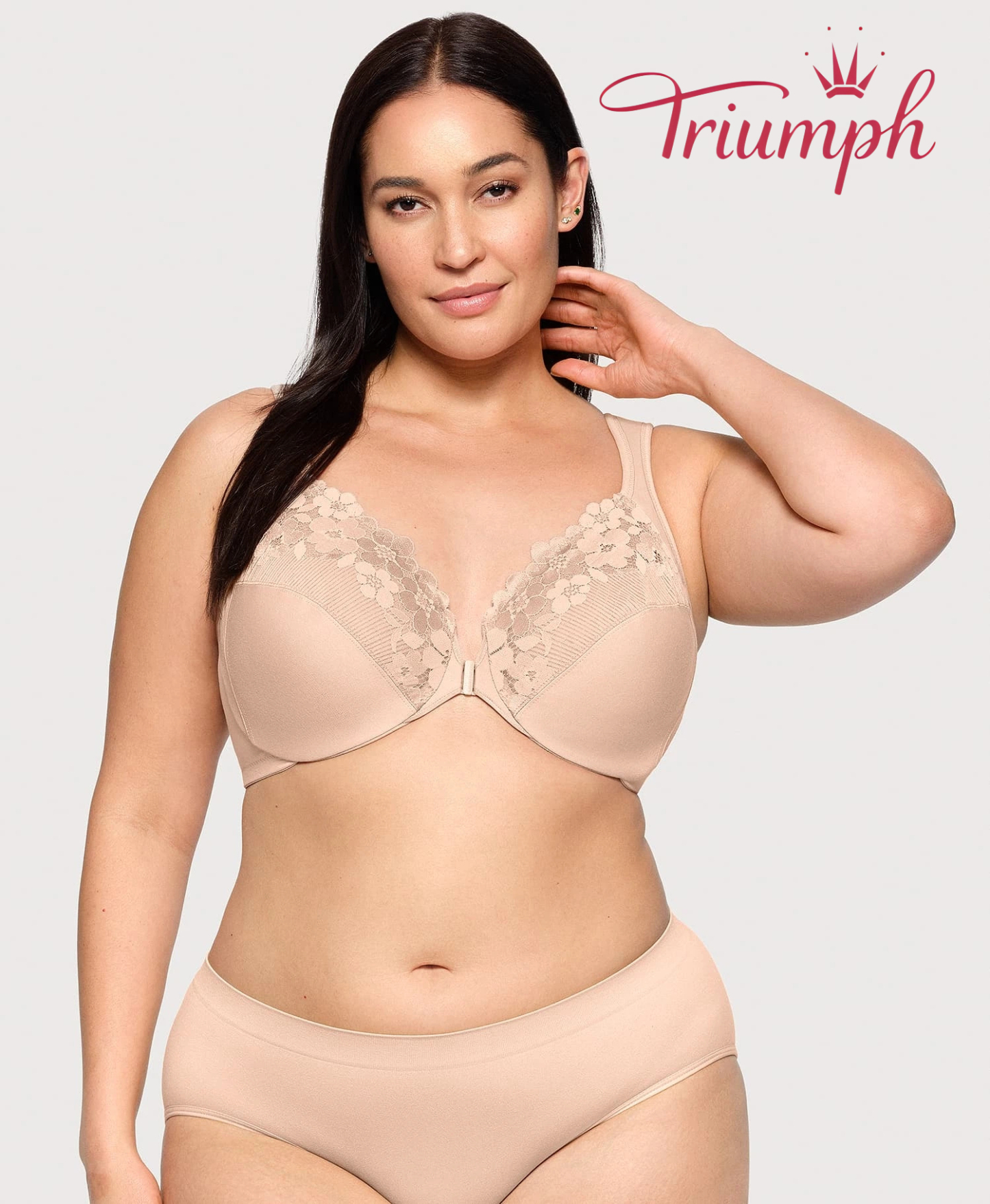 Triumph - (4 sztuki) Biustonosz bawełniany z haftowaną koronką zapinany z przodu