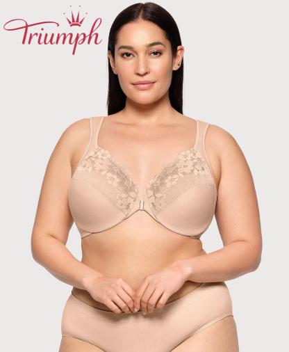 Triumph - (4 sztuki) Biustonosz bawełniany z haftowaną koronką zapinany z przodu