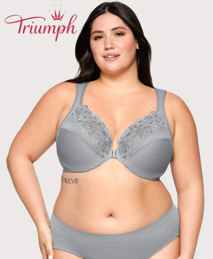 Triumph - (4 sztuki) Biustonosz bawełniany z haftowaną koronką zapinany z przodu