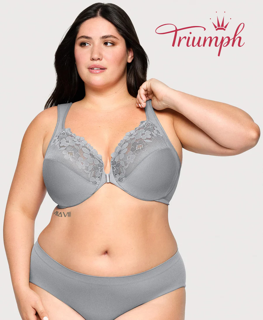 Triumph - (4 sztuki) Biustonosz bawełniany z haftowaną koronką zapinany z przodu