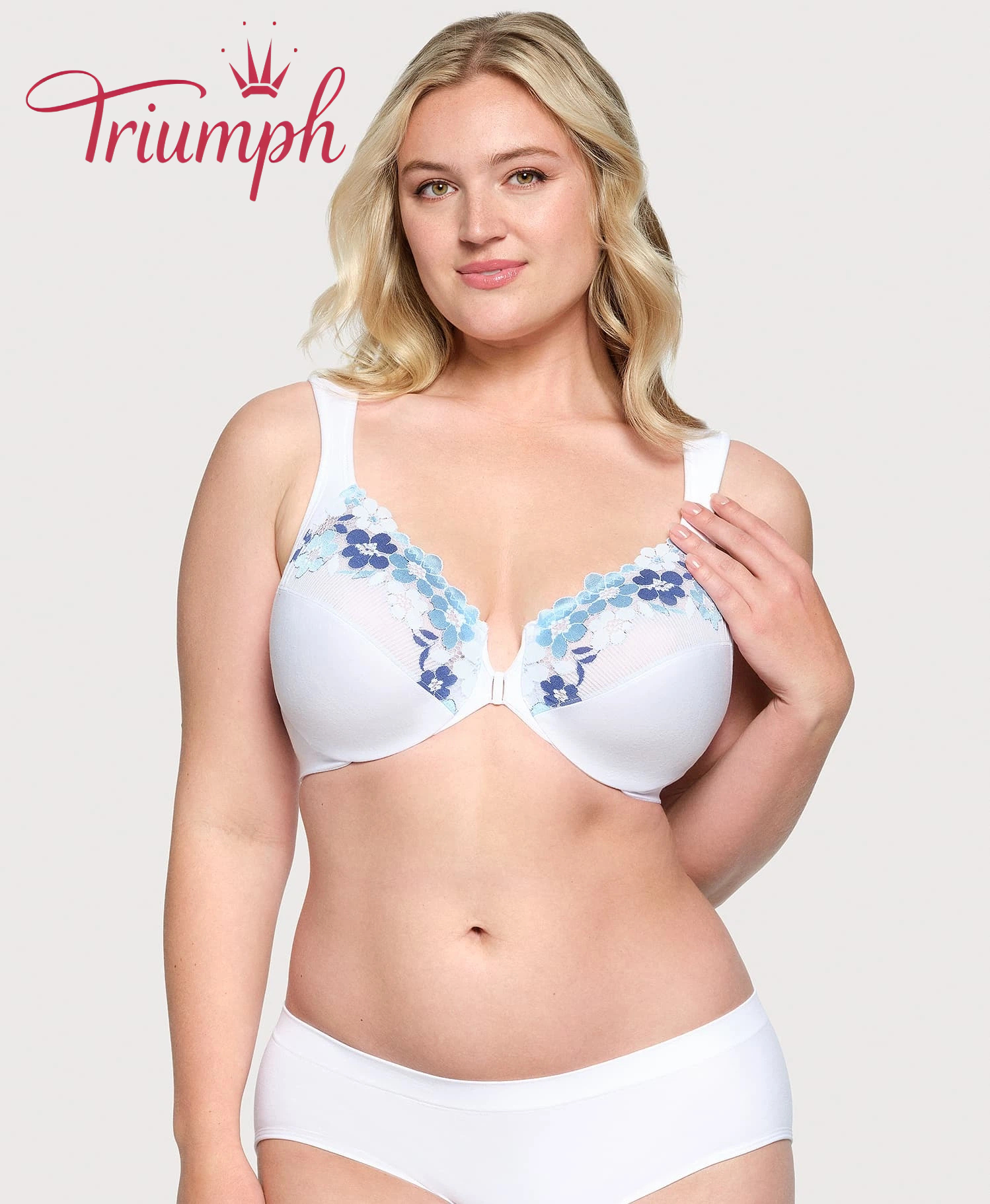 Triumph - (4 sztuki) Biustonosz bawełniany z haftowaną koronką zapinany z przodu