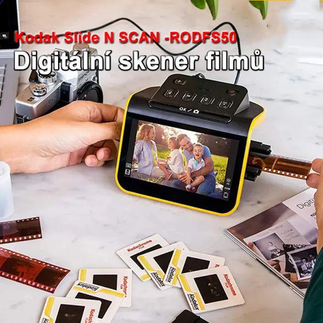 Digitální skener filmů, filmů a diapozitivů, který převádí 35mm, 126mm, 110mm barevné a černobílé negativy a diapozitivy na digitální fotografie JPEG s vysokým rozlišením 22 megapixelů.