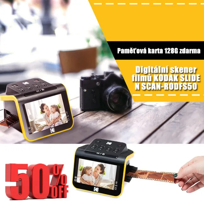 Digitální skener filmů, filmů a diapozitivů, který převádí 35mm, 126mm, 110mm barevné a černobílé negativy a diapozitivy na digitální fotografie JPEG s vysokým rozlišením 22 megapixelů.