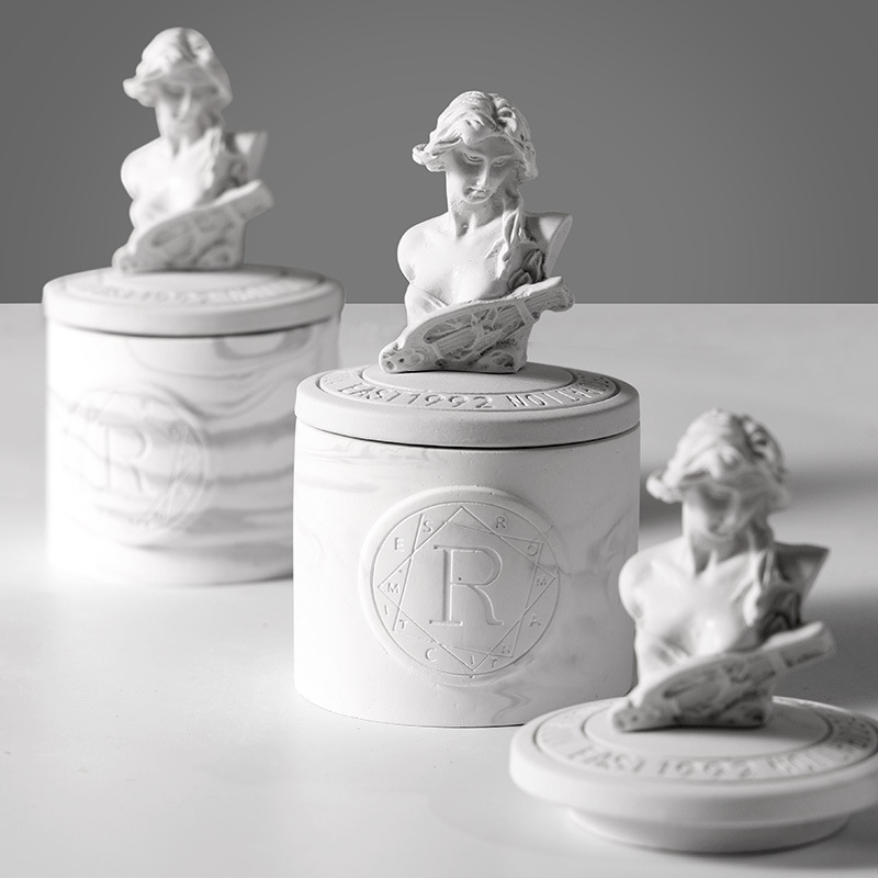 Sculptural Plaster Aroma Cup Candle – Premium Essential Oil Soy Wax Candle, Hand-Poured in Artisanal Statue-Inspired Holder