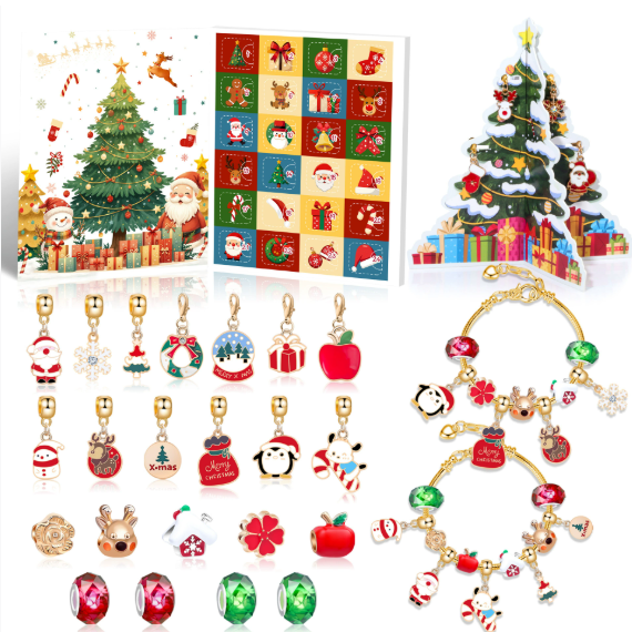Christmas Advent Calendar 24-Piece DIY Jewelry Accessories Cartoon Reindeer Children's Bracelet