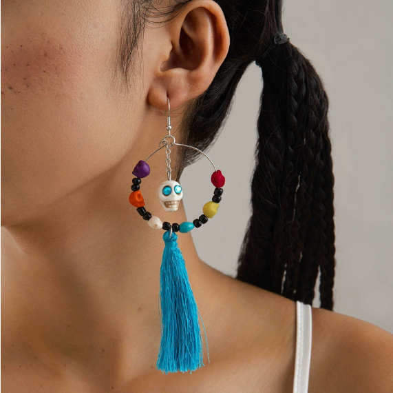 Halloween Skull Tassel Earrings