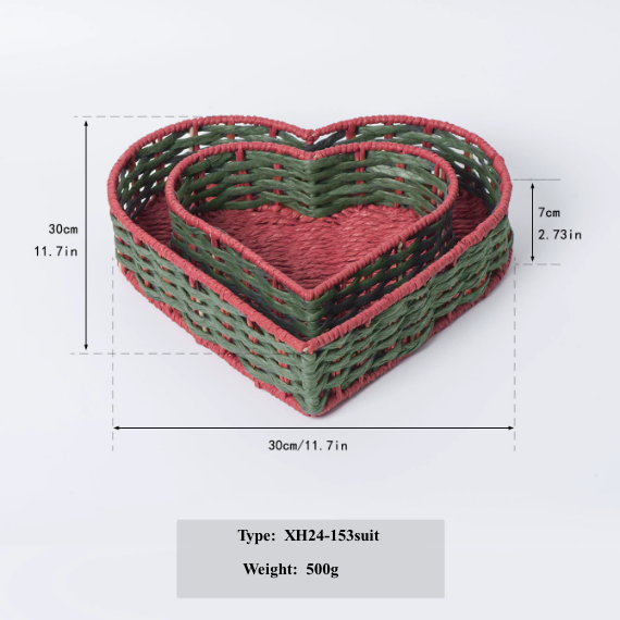 Hand-woven paper rope woven heart-shaped storage basket