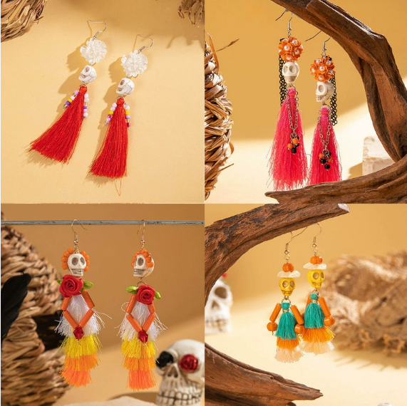 Halloween Skull Tassel Earrings