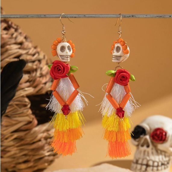 Halloween Skull Tassel Earrings