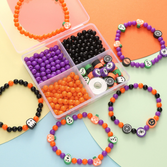 Acrylic Solid Color Round Bead Halloween Set Handmade DIY Beaded Bracelet