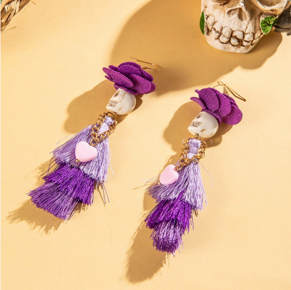 Halloween Skull Tassel Earrings