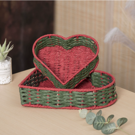 Hand-woven paper rope woven heart-shaped storage basket