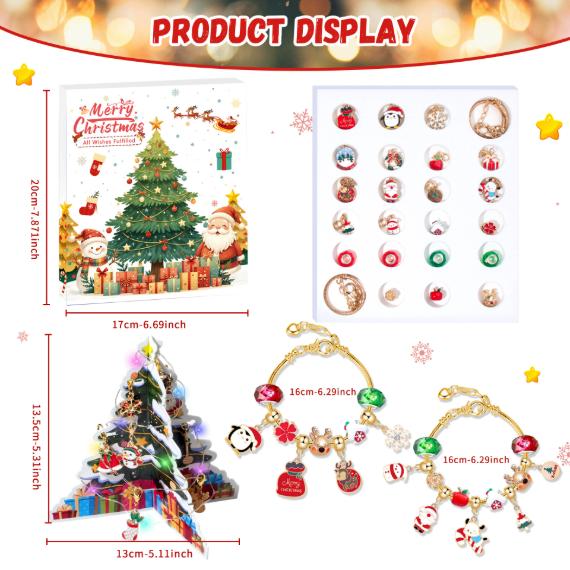 Christmas Advent Calendar 24-Piece DIY Jewelry Accessories Cartoon Reindeer Children's Bracelet