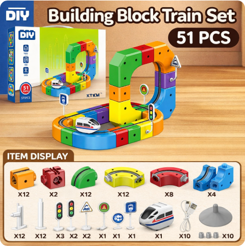 🎁Magnetic attraction small train electric assembly building blocks