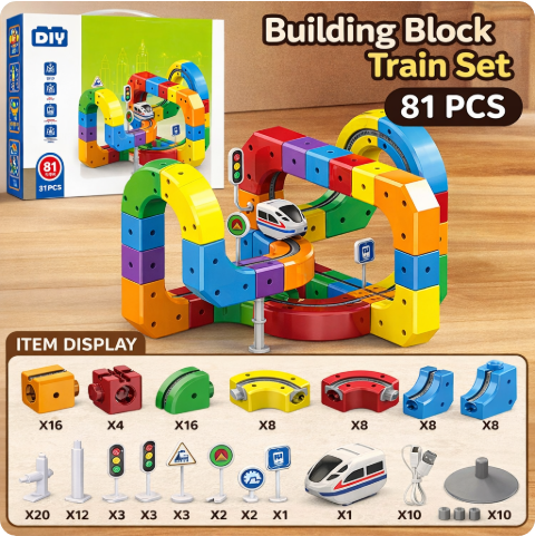 🎁Magnetic attraction small train electric assembly building blocks