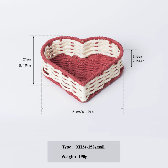 Hand-woven paper rope woven heart-shaped storage basket