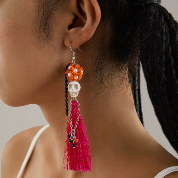 Halloween Skull Tassel Earrings