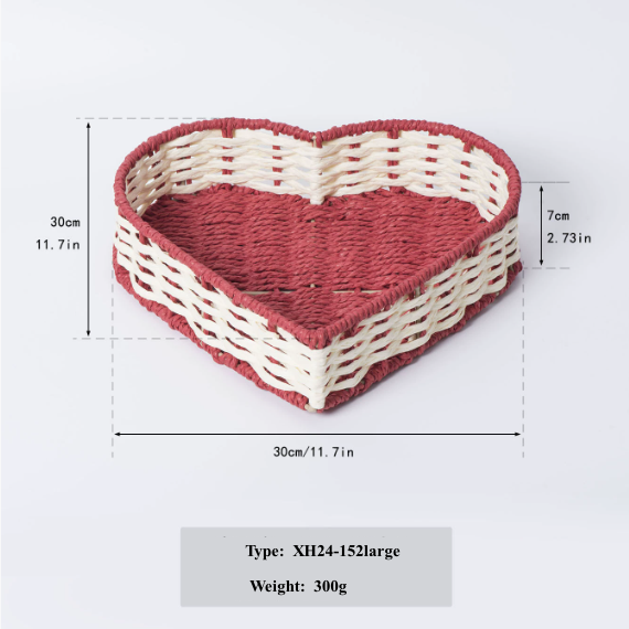 Hand-woven paper rope woven heart-shaped storage basket