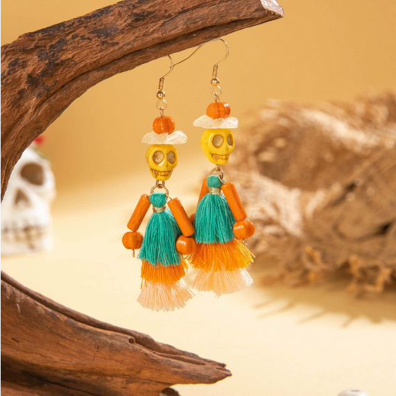 Halloween Skull Tassel Earrings