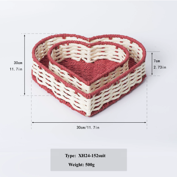 Hand-woven paper rope woven heart-shaped storage basket