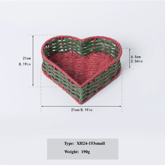 Hand-woven paper rope woven heart-shaped storage basket