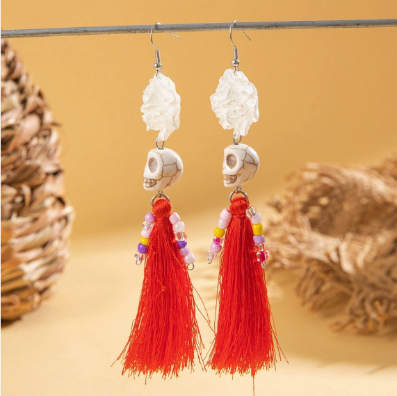 Halloween Skull Tassel Earrings