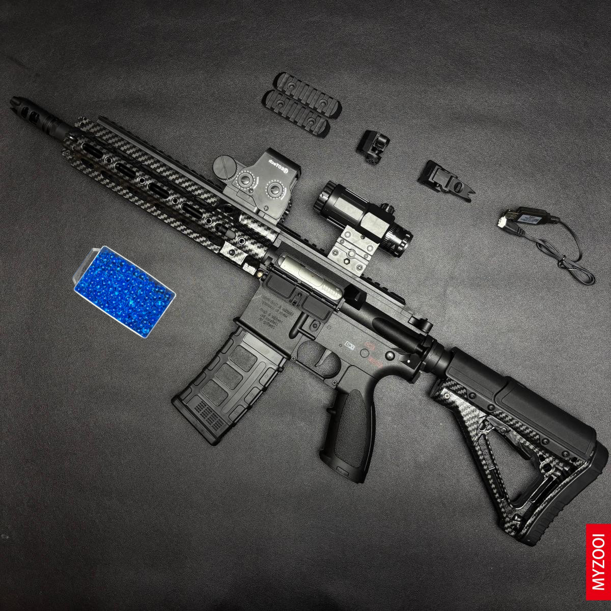 HK416D Safety Toy Gun, Carbon Fiber Pattern, Made of Nylon.