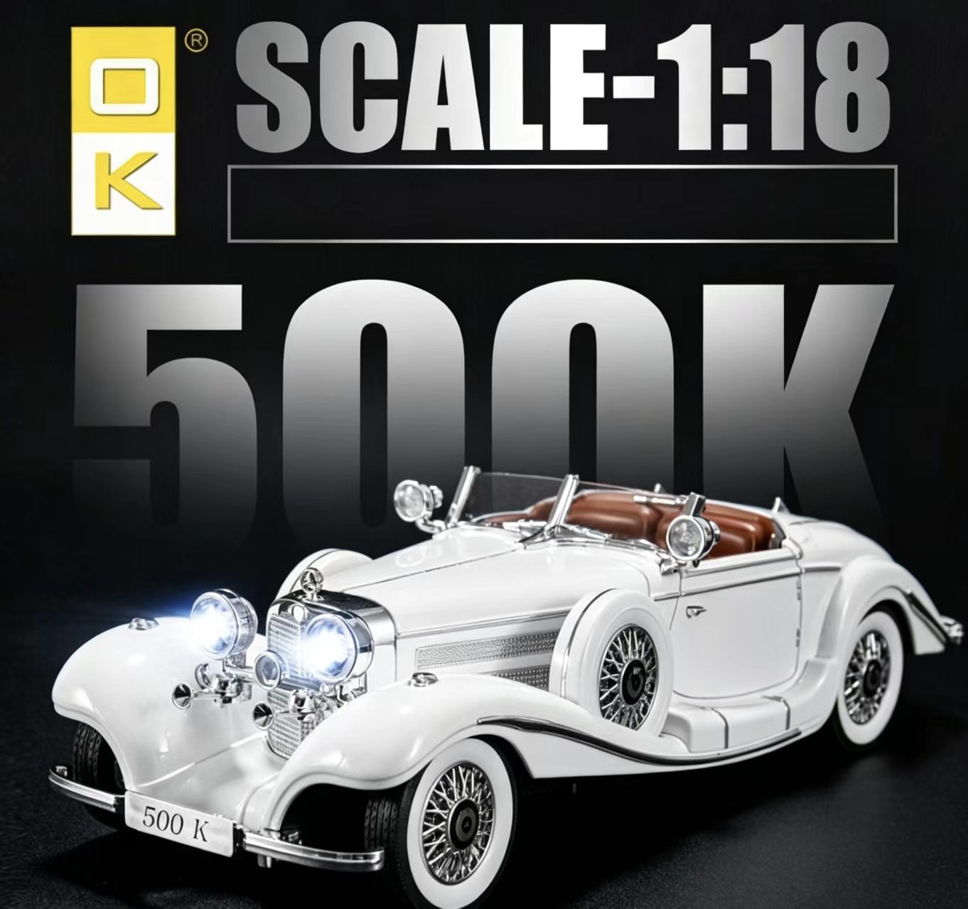 1:18 Mercedes-Benz 500K Classic Vintage Alloy Car Model, Simulation Light & Sound, Openable Doors, Collectible Display, Birthday Gift  CM1