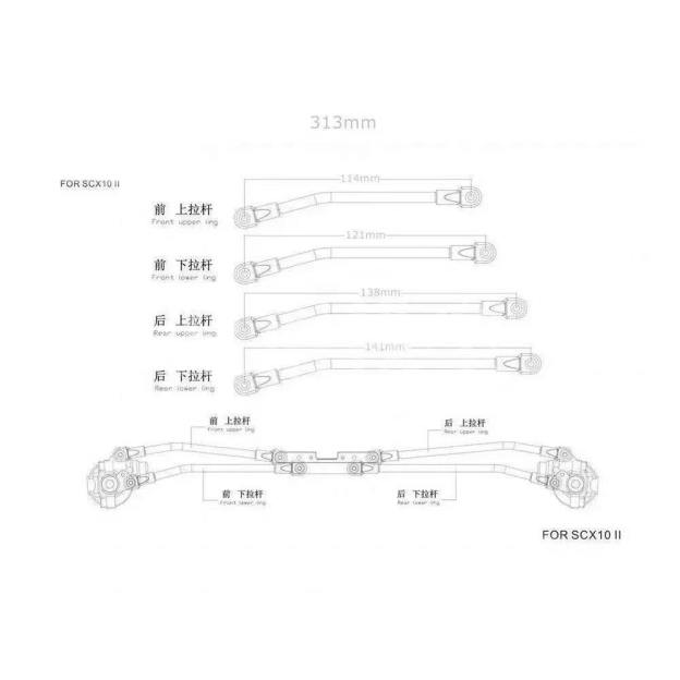 Stainless Steel Link Rod Set for SCX10 I/II 313/324mm Wheelbase, 10pcs RC Crawler Upgrade Parts  LG02