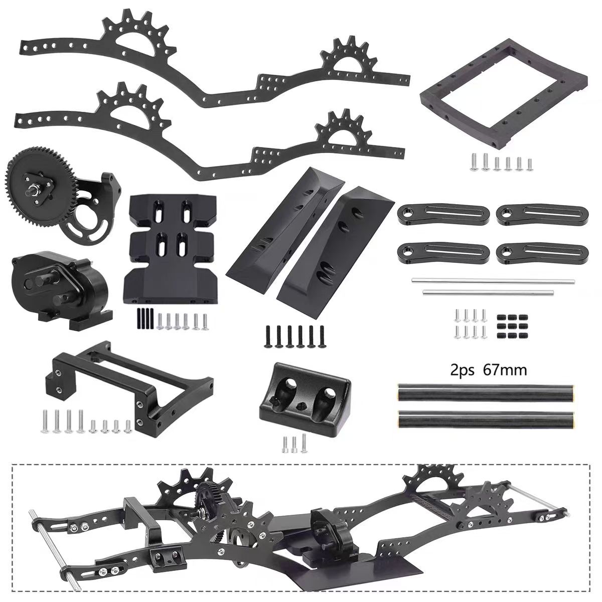 LCG Metal Chassis with Front Transmission for 1/10 RC Crawler, Compatible with SCX10 Pro / Capra  DB17