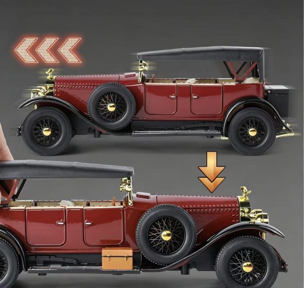 1:24 Rolls-Royce Phantom I Vintage Alloy Car Model, Light & Sound, Pull-Back, Collectible Display with Dust Cover, Birthday Gift   ZM5