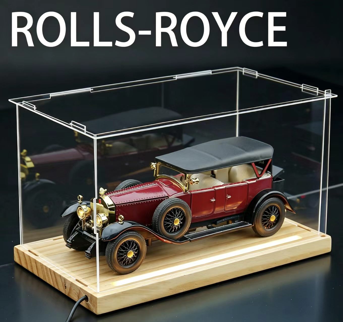 1:24 Rolls-Royce Phantom I Vintage Alloy Car Model, Light & Sound, Pull-Back, Collectible Display with Dust Cover, Birthday Gift   ZM5