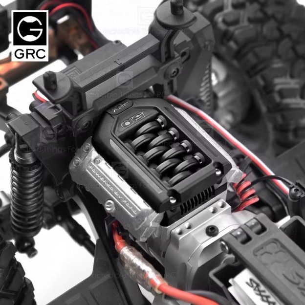 GRC F11-G2 Gen2 V8 Simulated Engine Dual Fan Cooling Radiator GAX0097A/B, 1/10 RC Crawler F11 Motor Engine Bay Decor & Heat Dissipation 2-in-1 Assembly XQJ-024