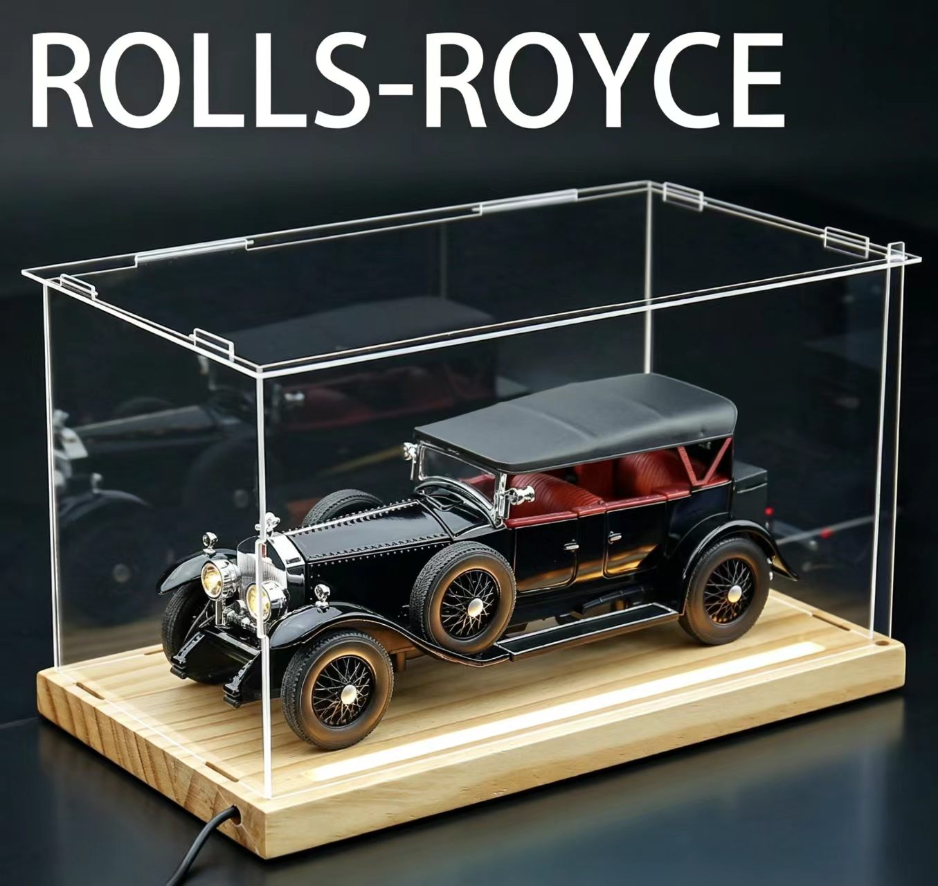 1:24 Rolls-Royce Phantom I Vintage Alloy Car Model, Light & Sound, Pull-Back, Collectible Display with Dust Cover, Birthday Gift   ZM5