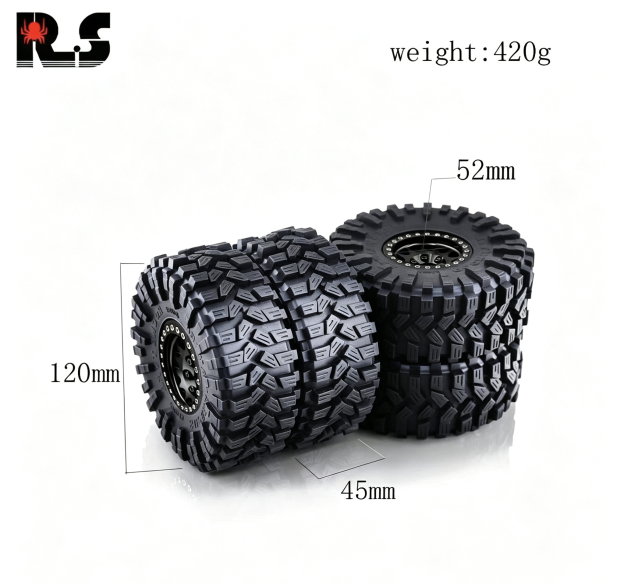 RS Red Spider 1:10 RC Crawler 1.9" "Nine-Tailed Fox" Tires & Metal Wheel Set R123 - Compatible with FMS, YK, AXIAL, RGT  LT3