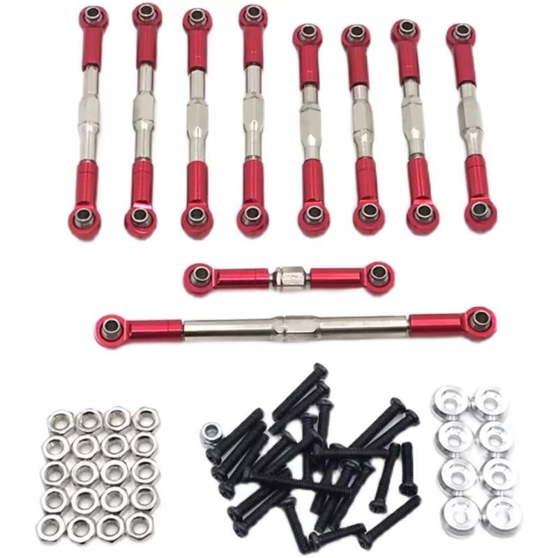 Full Adjustable Metal Linkage Kit for 1/16 RC Crawler, Upgrade Steering & Servo Tie Rods Compatible with WPL, Henglong, FY, JJRC RC Off-road Cars, Multiple Colors Avail LG9able