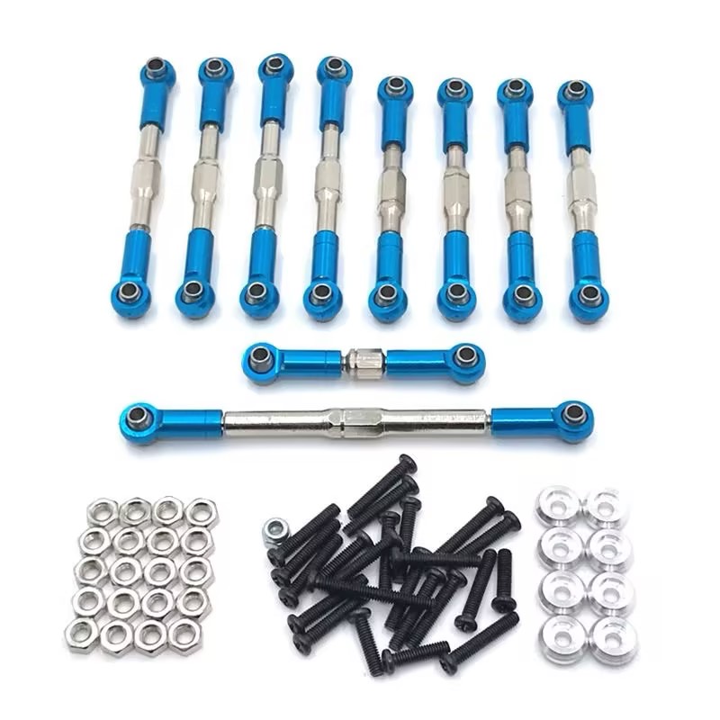 Full Adjustable Metal Linkage Kit for 1/16 RC Crawler, Upgrade Steering & Servo Tie Rods Compatible with WPL, Henglong, FY, JJRC RC Off-road Cars, Multiple Colors Avail LG9able