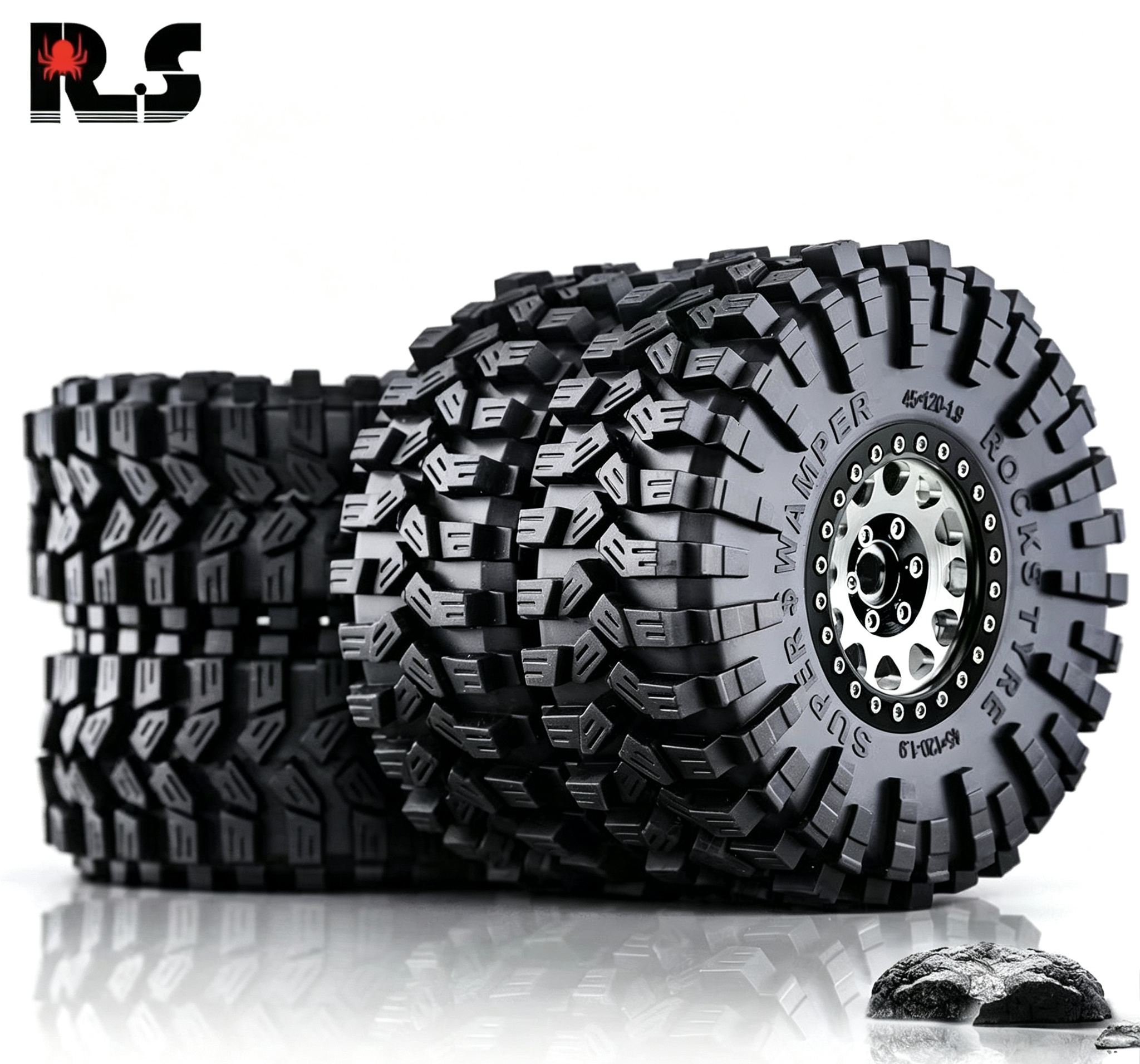 RS Red Spider 1:10 RC Crawler 1.9" "Nine-Tailed Fox" Tires & Metal Wheel Set R123 - Compatible with FMS, YK, AXIAL, RGT  LT3