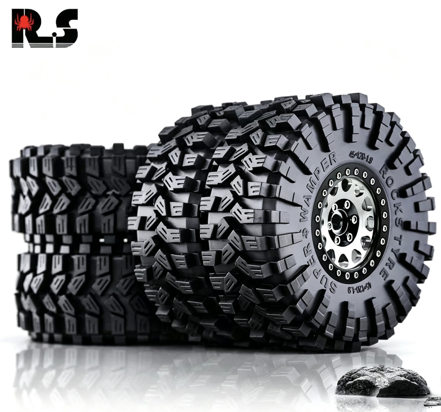 RS Red Spider 1:10 RC Crawler 1.9" "Nine-Tailed Fox" Tires & Metal Wheel Set R123 - Compatible with FMS, YK, AXIAL, RGT  LT3