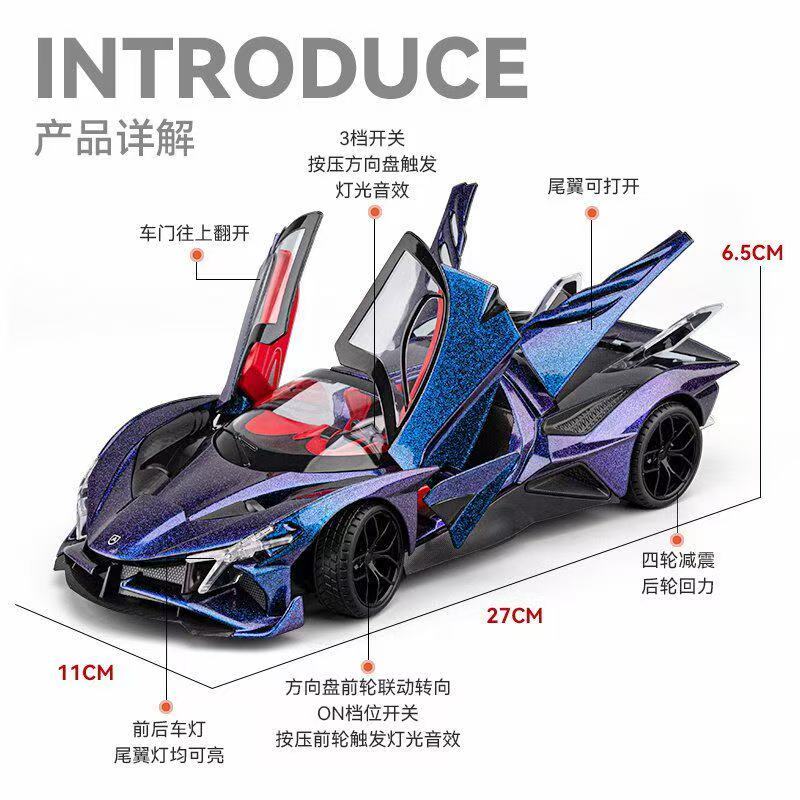 1:18 Apollo EVO Alloy Sports Car Model, Light & Sound, Pull Back Function, Shock Absorption, Multi-Open Doors Supercar Ornament Toy Car for Boys   ZM8