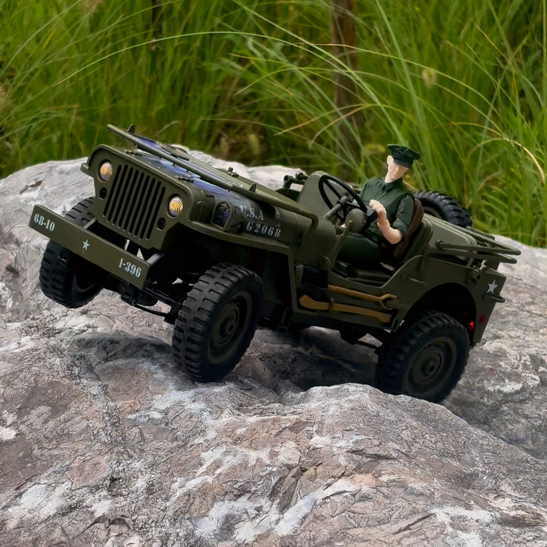 1:10 Willys Military Jeep RC Modified‑Model · Figure Motion‑Linked Version