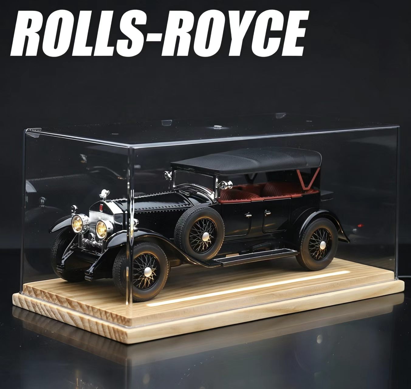 1:24 Rolls-Royce Phantom I Vintage Alloy Car Model, Light & Sound, Pull-Back, Collectible Display with Dust Cover, Birthday Gift   ZM5