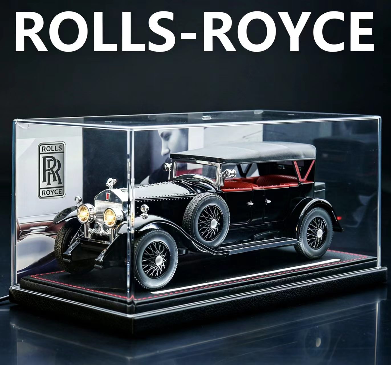 1:24 Rolls-Royce Phantom I Vintage Alloy Car Model, Light & Sound, Pull-Back, Collectible Display with Dust Cover, Birthday Gift   ZM5