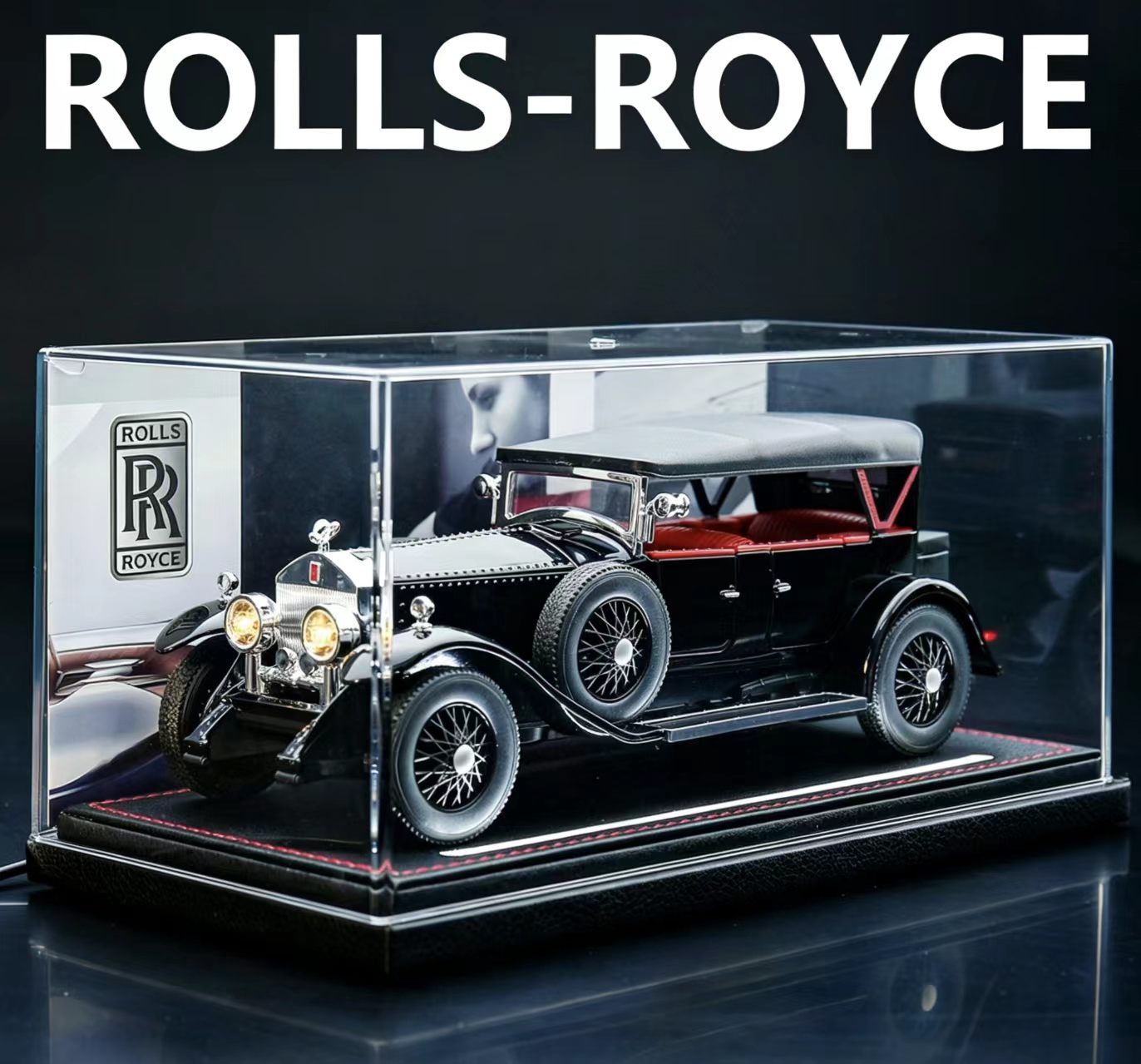 1:24 Rolls-Royce Phantom I Vintage Alloy Car Model, Light & Sound, Pull-Back, Collectible Display with Dust Cover, Birthday Gift   ZM5