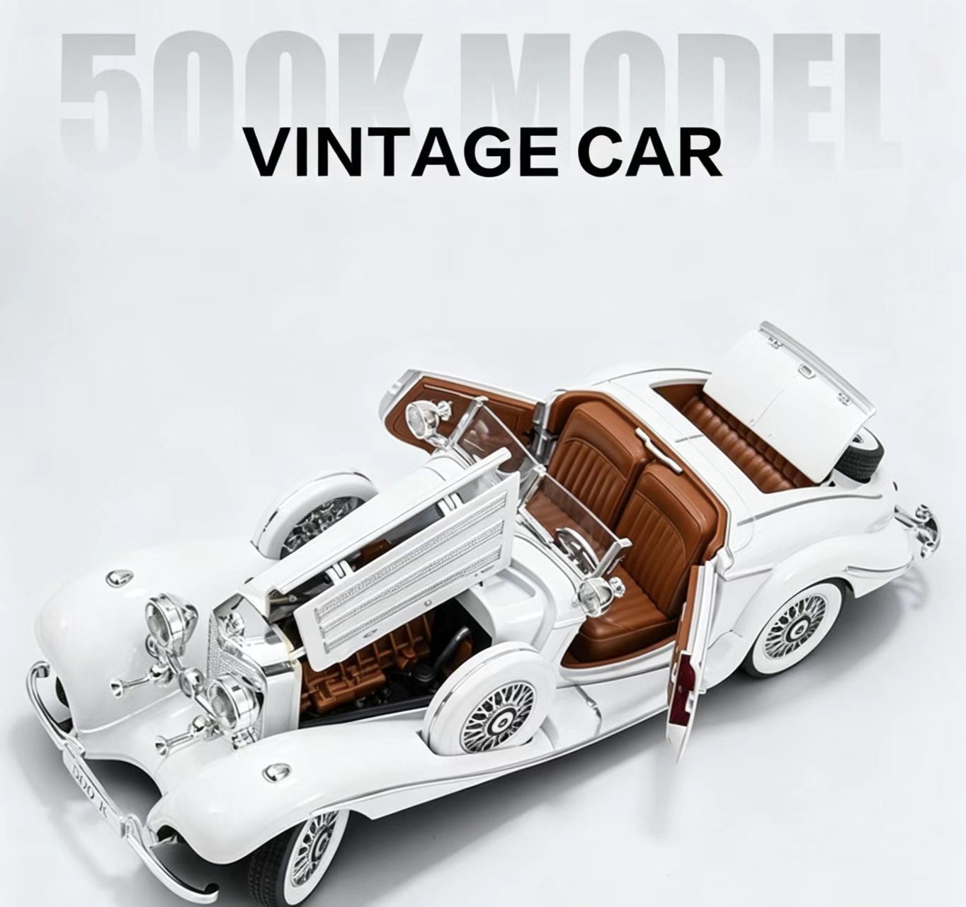 1:18 Mercedes-Benz 500K Classic Vintage Alloy Car Model, Simulation Light & Sound, Openable Doors, Collectible Display, Birthday Gift  CM1